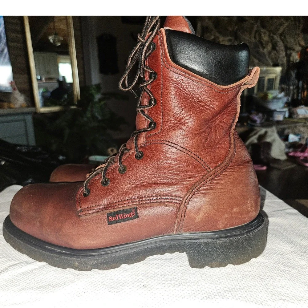 Red Wing Mens Brown Leather Lace Up Work Boots Oil Slip Resistant High Top sz10B